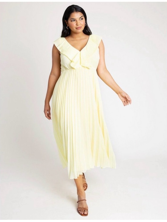 Eloquii Dresses & Skirts - Eloquii Yellow Pleated V-Neck Midi Dress Size 24